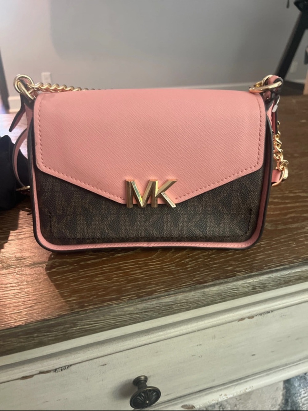 Michael Kors Pink and Brown MK Logo Crossbody